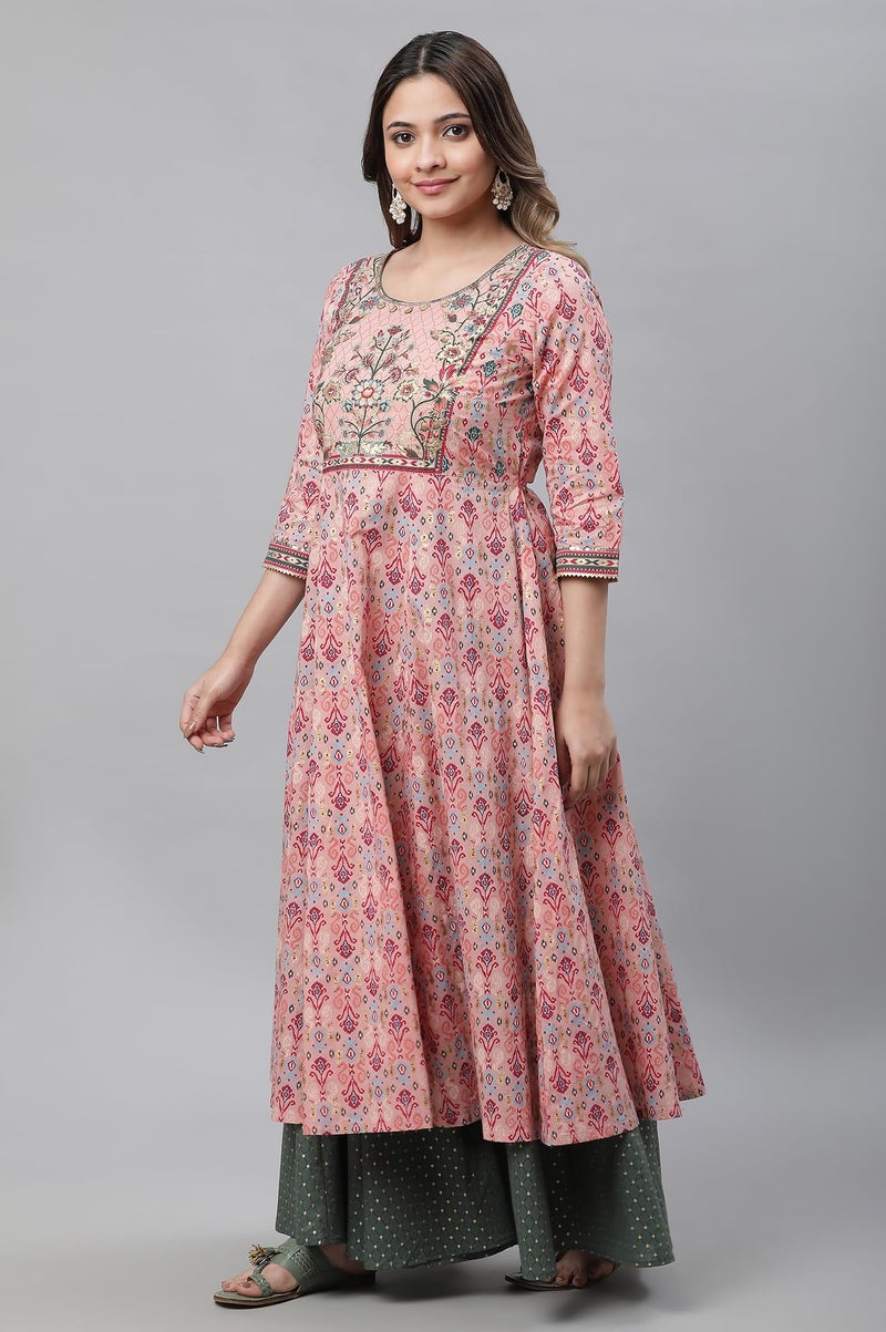Aurelia Pink Foil Cotton Anarkali Kurta for Women - Image 2