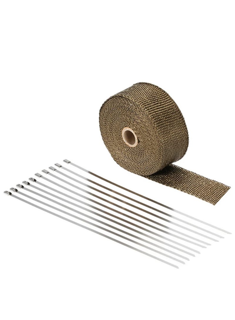 Generic 5m Titanium Fiber Heat Wrap Exhaust Manifold with 10 Cable Ties 30cm for Car Motorcycle Accessories High Temperature Protection 5m x 5cm - Image 1