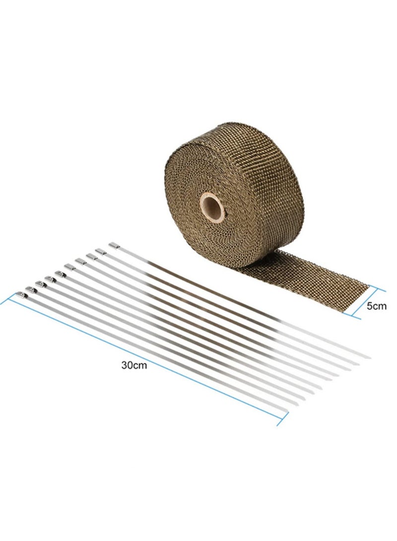Generic 5m Titanium Fiber Heat Wrap Exhaust Manifold with 10 Cable Ties 30cm for Car Motorcycle Accessories High Temperature Protection 5m x 5cm - Image 3