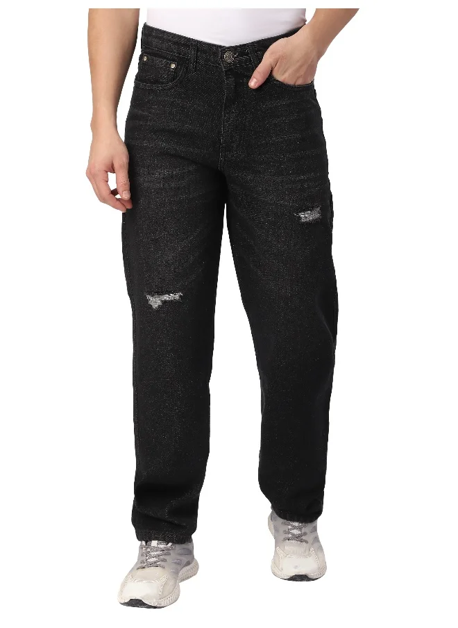 بيونغ Black Distressed Baggy Fit Jeans for Mens