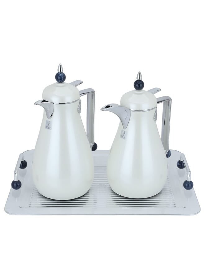 السيف غاليري طقم ترامس كريستال السيف غاليري، 1/0.7 لتر، طوفرية، حافظة داخلية زجاج حراري، هيكل خارجي استيل - لؤلؤي فضي - Image 2