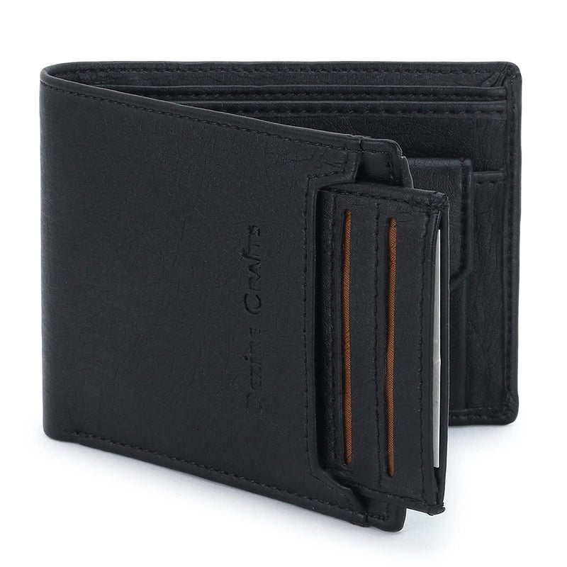 Dezire Crafts Men's Bi-Fold, Textured PU Leather/Slim Wallets with Detachable Card Slot Case (Black) - Image 1