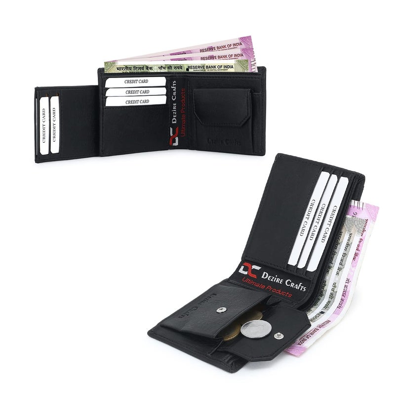 Dezire Crafts Men's Bi-Fold, Textured PU Leather/Slim Wallets with Detachable Card Slot Case (Black) - Image 5