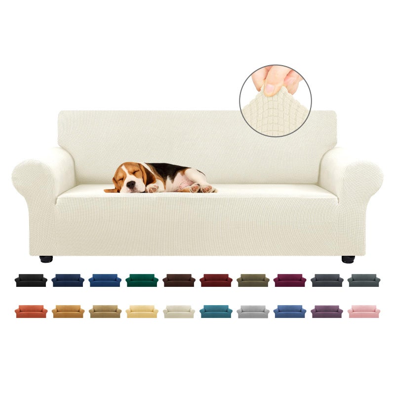 KEKUOU Stretch Sofa Cover Slipcover ï¼ŒCouch Covers for 3 Cushion Couch Sofa pet Friendly (78"-94") Furniture Protector Sofa with Elastic Bottom for Kids,Dog, Jacquard Small Checked(Large,Beige) - Image 1