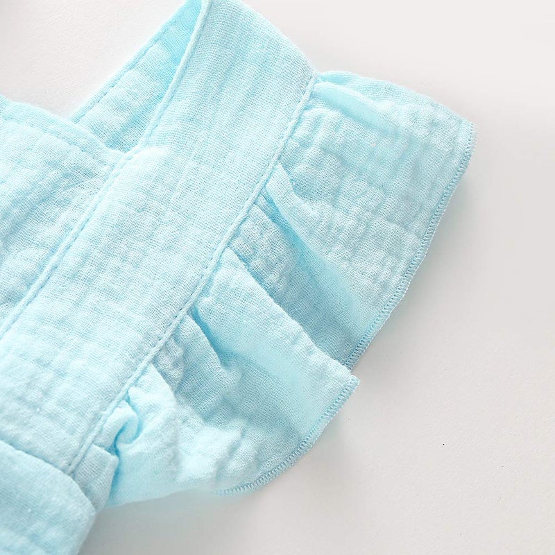 Douhoow Newborn Baby Girls Romper Ruffle Jumpsuit Bodysuit One-Piece Cotton Linen Outfits Clothes (Blue,3-6 Months) - Image 4