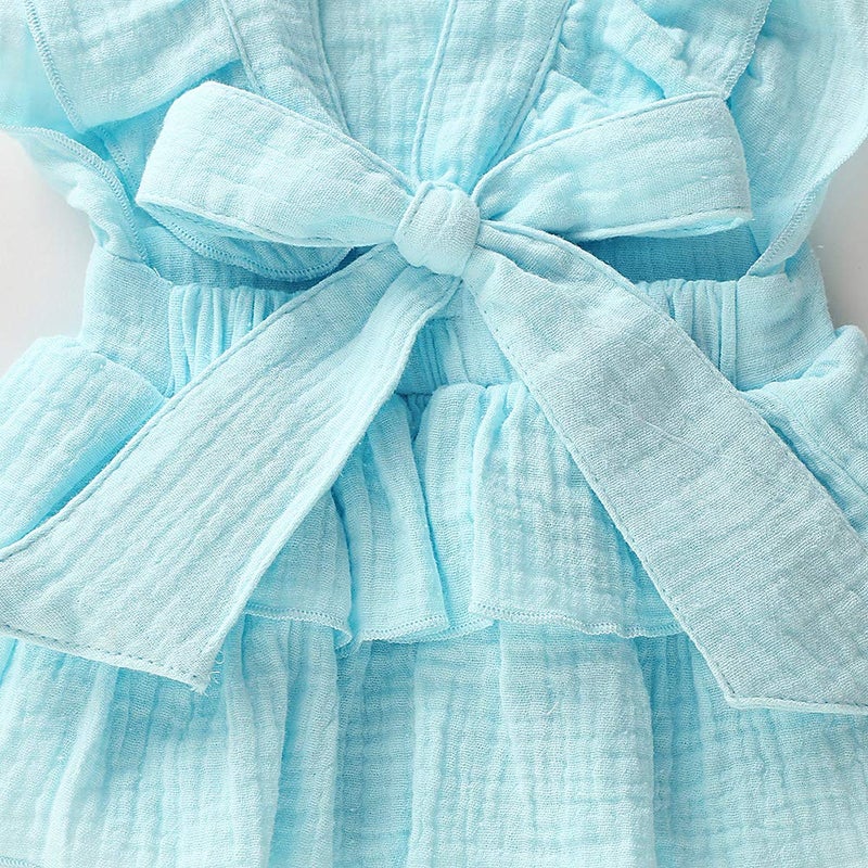 Douhoow Newborn Baby Girls Romper Ruffle Jumpsuit Bodysuit One-Piece Cotton Linen Outfits Clothes (Blue,3-6 Months) - Image 5