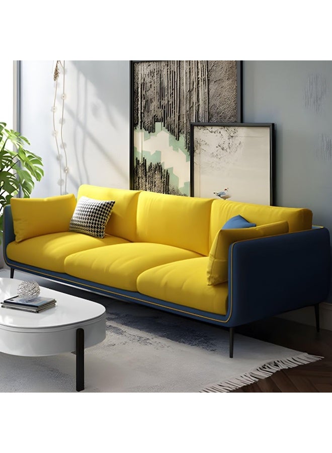 Ripple FURNITURE UAE Homes Contemporary 3-Seater Fabric Sofa, Yellow/Navy Blue, Teal/Green, Modern Living Room Couch with Decorative Pillows - Image 1
