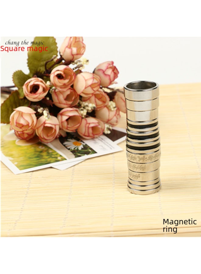 Magic Props Magnetic Ring Single Ring Magnetic Ring Magnet Ring Black Strip Strong Magnetic Ring Magnetic Ring Spot-Color:Silver Pattern (extra Large)  - Image 2
