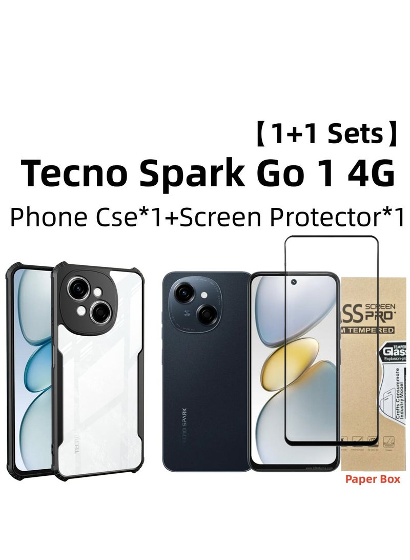 [1+1 Sets] For Tecno Spark Go 1 4G Case Cover & Screen Protector Phone Case with Anti Drop Function,Tempered Flim - Image 1