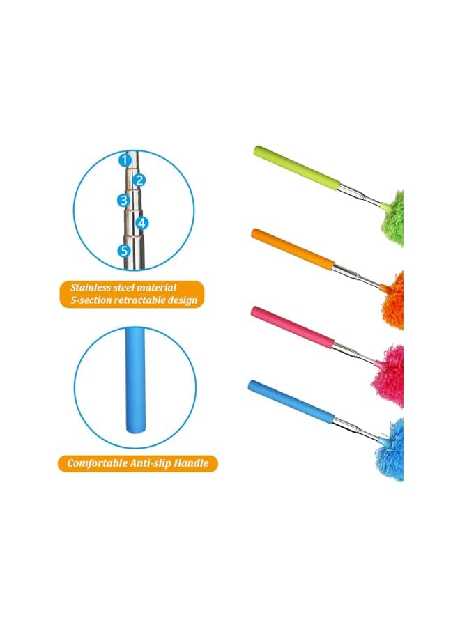 promass 4 Pack Microfiber Feather Duster, with Extendable Pole and Bendable Head, Washable Bendable Cleaning Tool for Office Car Window Furniture, 4 Colors - Image 2