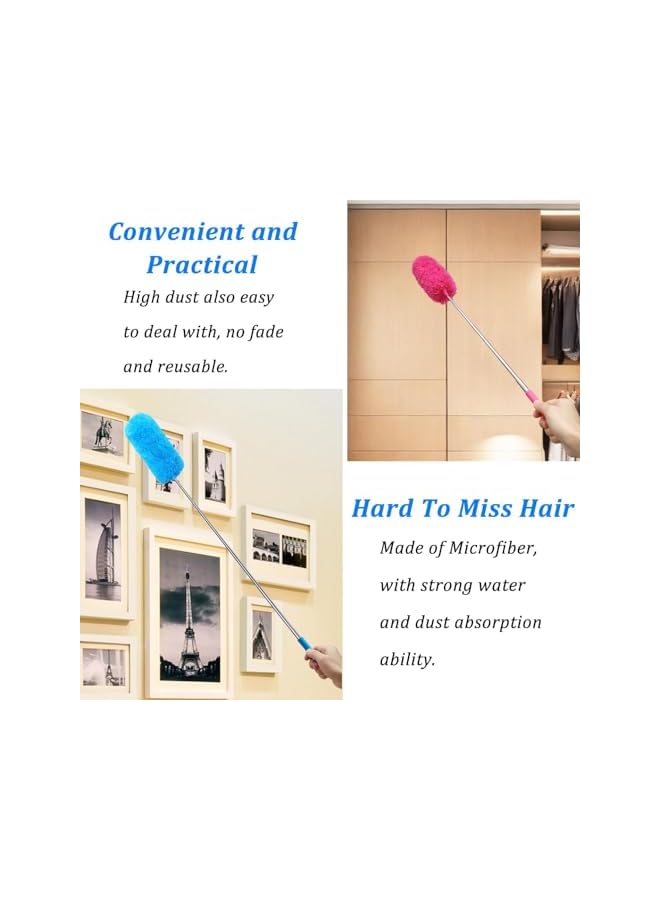 promass 4 Pack Microfiber Feather Duster, with Extendable Pole and Bendable Head, Washable Bendable Cleaning Tool for Office Car Window Furniture, 4 Colors - Image 4