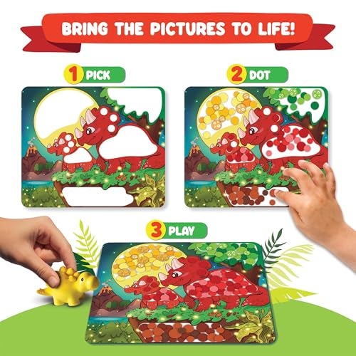 Funcils Dot Sticker Art Activity - Dinosaurs Dot Art, No Mess Crafts for Kids, Stocking Stuffers Toddlers, DIY Activity, Educational Gifts for Boys & Girls Ages 3, 4, 5, 6, 7 Year Old, Travel Toys - Image 3