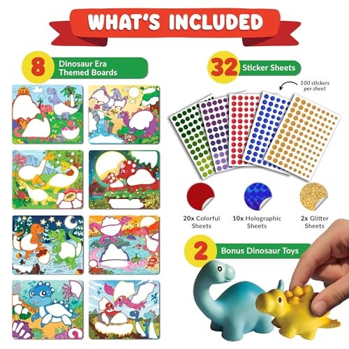 Funcils Dot Sticker Art Activity - Dinosaurs Dot Art, No Mess Crafts for Kids, Stocking Stuffers Toddlers, DIY Activity, Educational Gifts for Boys & Girls Ages 3, 4, 5, 6, 7 Year Old, Travel Toys - Image 2