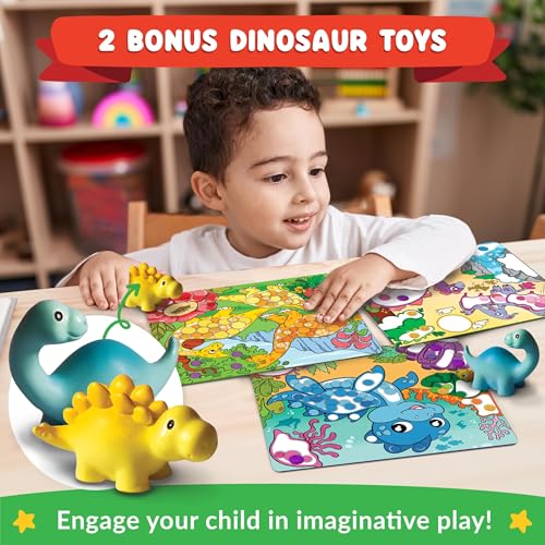 Funcils Dot Sticker Art Activity - Dinosaurs Dot Art, No Mess Crafts for Kids, Stocking Stuffers Toddlers, DIY Activity, Educational Gifts for Boys & Girls Ages 3, 4, 5, 6, 7 Year Old, Travel Toys - Image 4