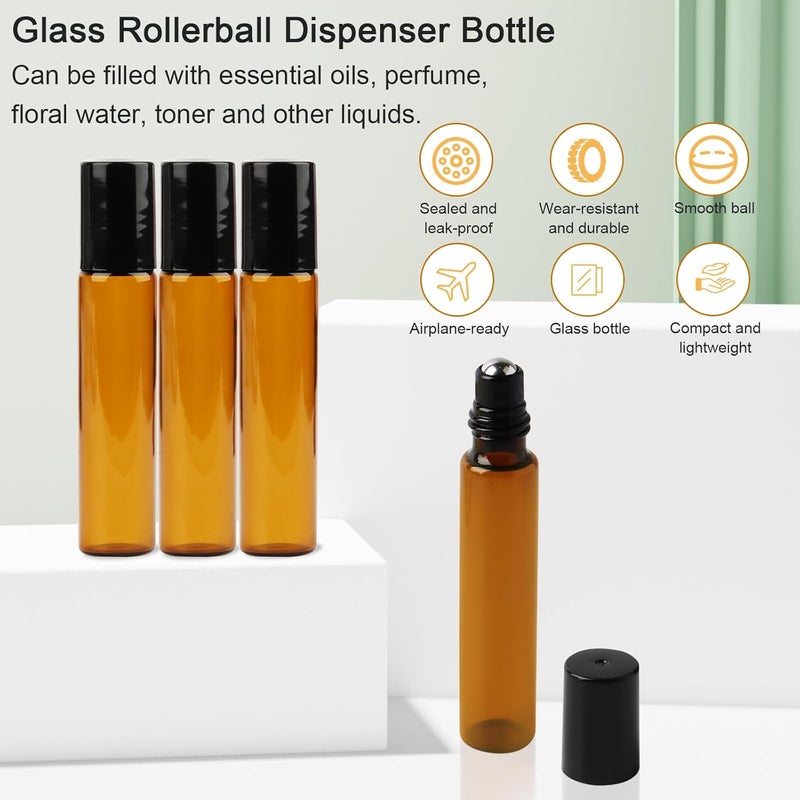 talifoca 10 ml roll-on glass bottles for essential oil, pack of 10 brown empty bottles with stainless steel roller, funnel, opener, labels, pipettes for essential oils, lotions, fragrance, perfumes, cosmetics, - Image 4