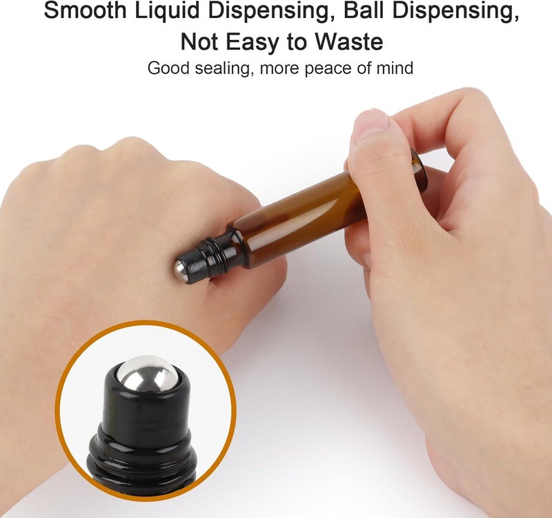 talifoca 10 ml roll-on glass bottles for essential oil, pack of 10 brown empty bottles with stainless steel roller, funnel, opener, labels, pipettes for essential oils, lotions, fragrance, perfumes, cosmetics, - Image 5