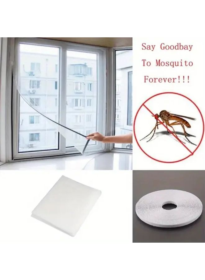 White Self Adhesive Mosquito Net Kit with Hook and Loop Fastener for Window Insect Protection - Image 2
