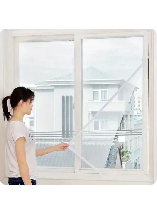 White Self Adhesive Mosquito Net Kit with Hook and Loop Fastener for Window Insect Protection - Image 1