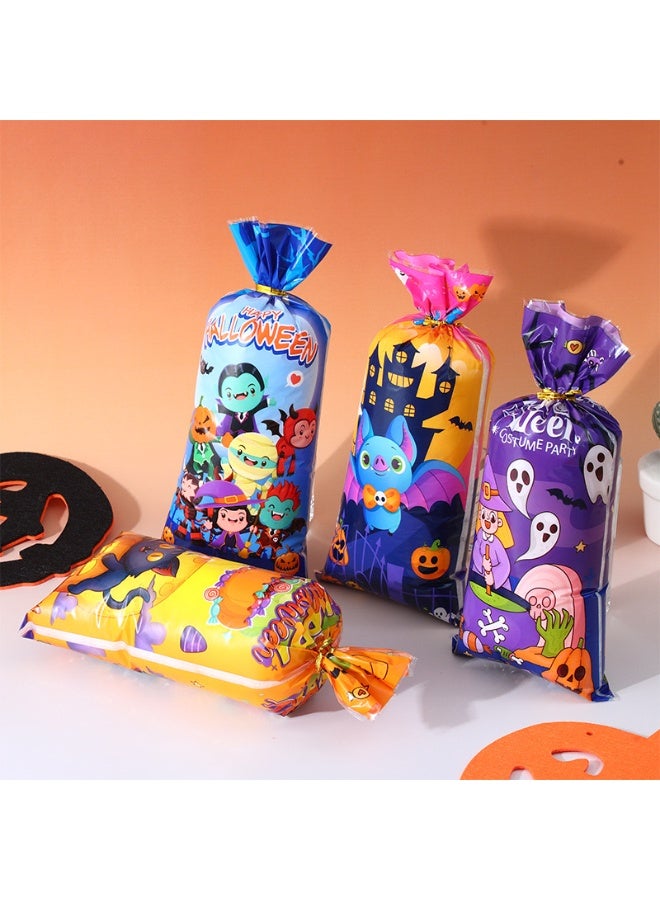 50 قطعة من أكياس حلوى هدايا الهالوين المصنوعة من السيلوفان بتصميم كرتوني - 4 تصاميم متنوعة، بتصميم جيب مسطح لتغليف الخبز والوجبات الخفيفة والبسكويت - Image 2