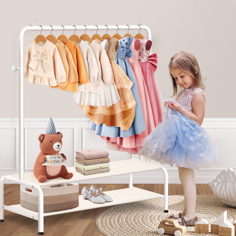 mirolam Kids Clothing Rack - Dress Up Clothes Rack - Baby Toddler Closet - Mini Freestanding Coat Racks with 2 Fabric Shelves - Small Kids Costume Wardrobe - Garment Rack for Hanging Clothes Organizer - Image 2