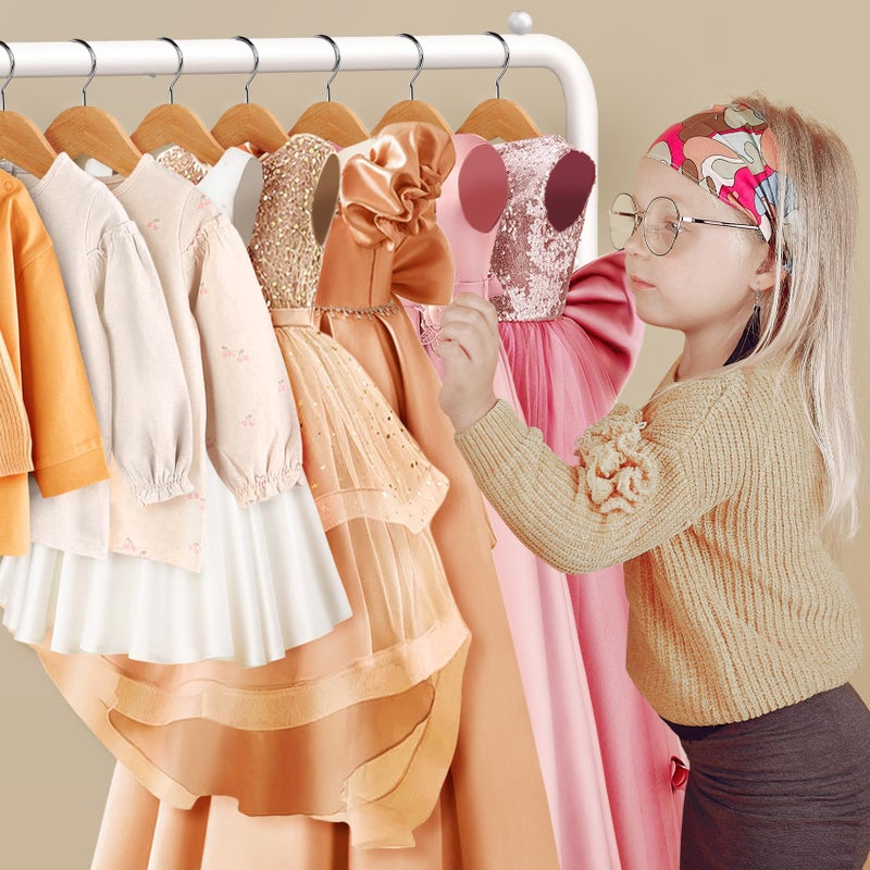 mirolam Kids Clothing Rack - Dress Up Clothes Rack - Baby Toddler Closet - Mini Freestanding Coat Racks with 2 Fabric Shelves - Small Kids Costume Wardrobe - Garment Rack for Hanging Clothes Organizer - Image 3