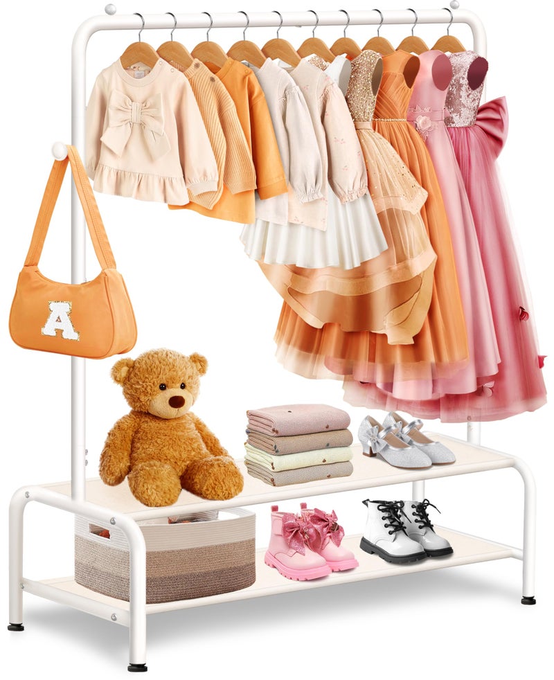 mirolam Kids Clothing Rack - Dress Up Clothes Rack - Baby Toddler Closet - Mini Freestanding Coat Racks with 2 Fabric Shelves - Small Kids Costume Wardrobe - Garment Rack for Hanging Clothes Organizer - Image 1