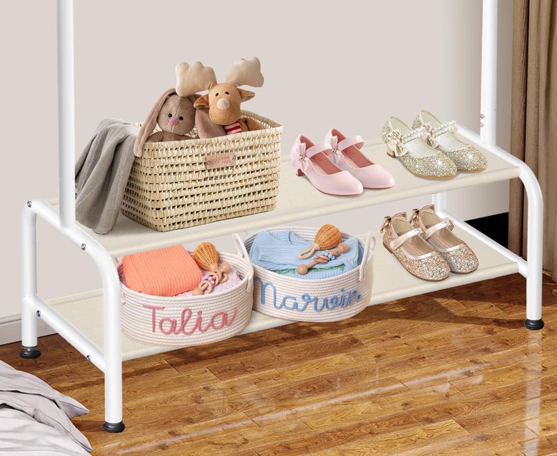 mirolam Kids Clothing Rack - Dress Up Clothes Rack - Baby Toddler Closet - Mini Freestanding Coat Racks with 2 Fabric Shelves - Small Kids Costume Wardrobe - Garment Rack for Hanging Clothes Organizer - Image 4