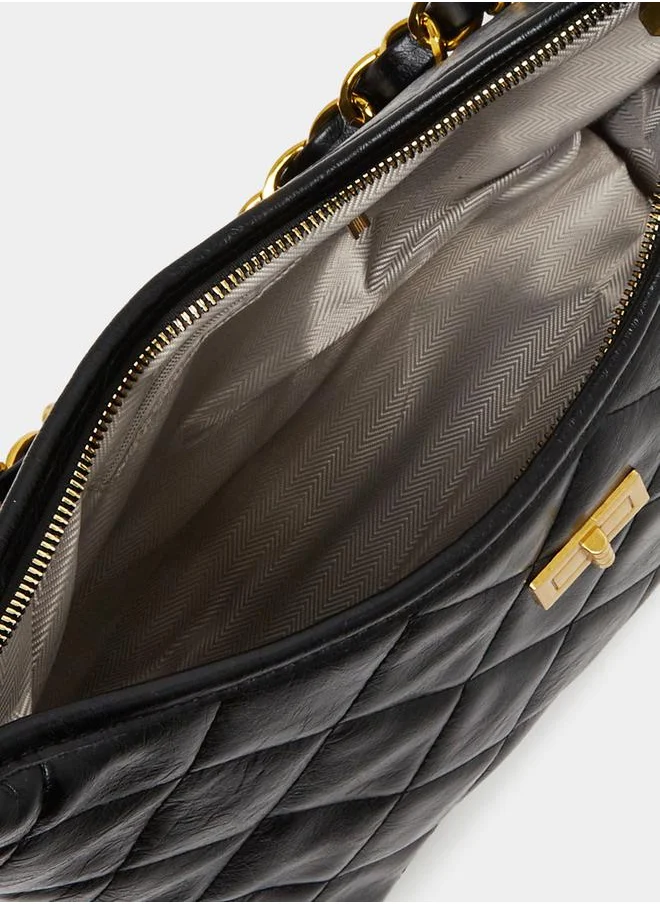 Styli Diamond Pattern Shoulder Bag with Chain Strap