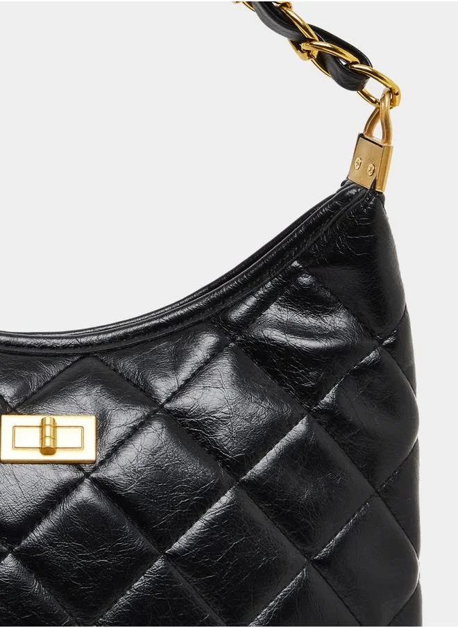 Styli Diamond Pattern Shoulder Bag with Chain Strap