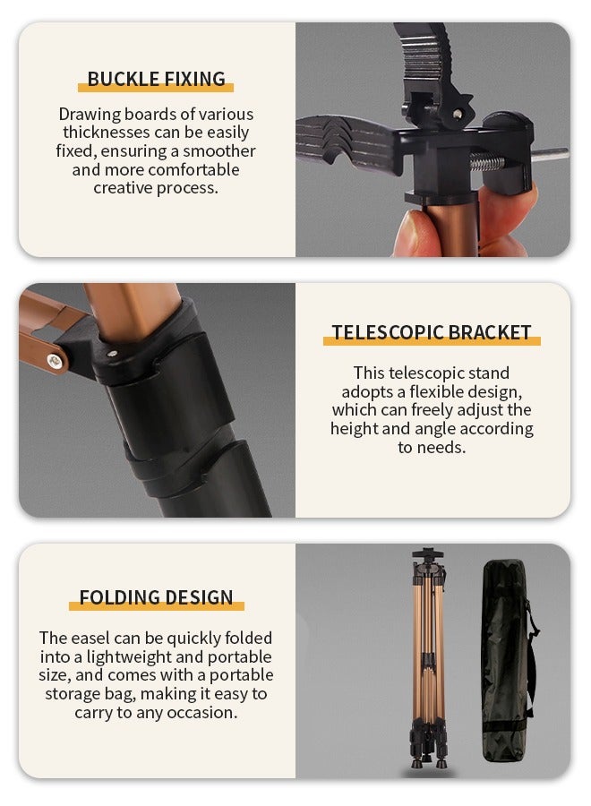 1.5m Retractable Drawing Stand, Carbon Steel  Easel for Sketching, Painting & More, Height and Angle Adjustable Artist Stand - Image 3