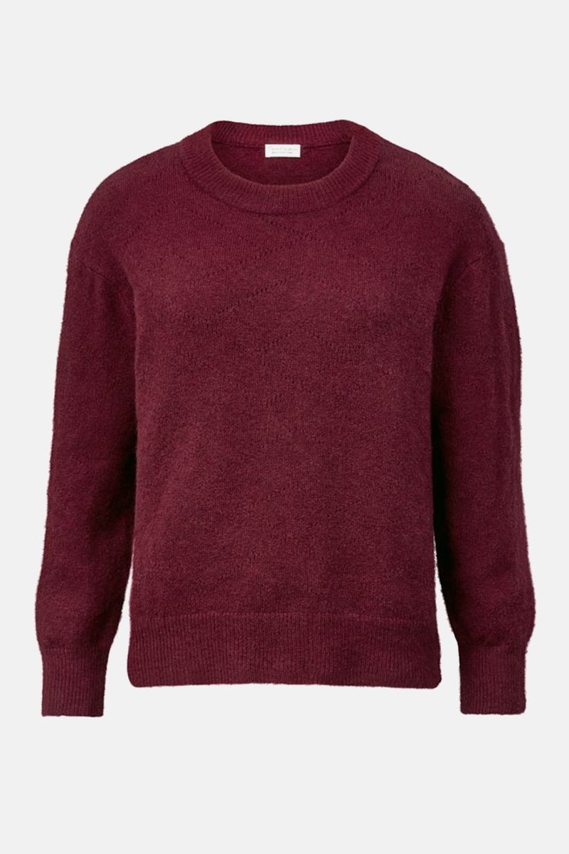 Tchibo Women Crew Neck Long Sleeve Knitted Sweater, Maroon  - Image 2