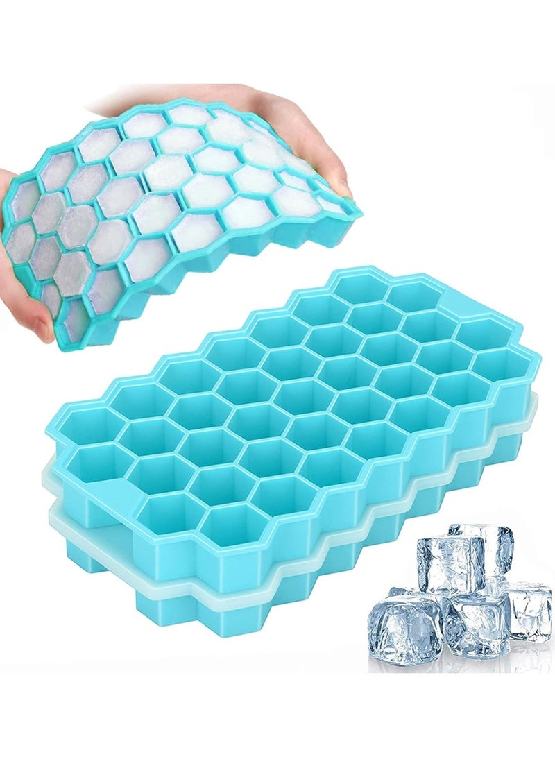 Ice Cube Trays for Freezer, 2 Pack Silicone Ice Trays with Lids, 37 Grid - Image 1