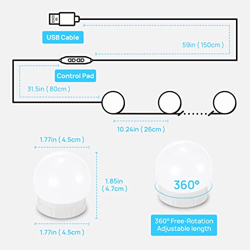 Consciot LED Vanity Lights For Mirror, Consciot Hollywood Style With 10 Dimmable Bulbs, Adjustable Color & Brightness, USB Cable, Stick on for Makeup Table Dressing Room Mirror - Image 2