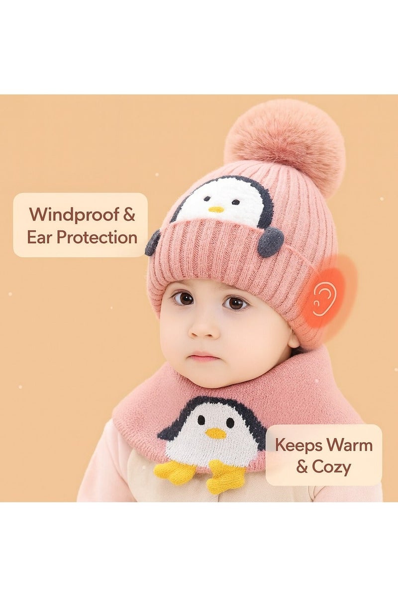 2-Piece Cartoon Penguin Knitted Winter Hat and Scarf Set for Babies and Toddlers Ages 0 to 4 Years - Image 5
