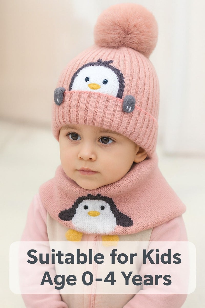 2-Piece Cartoon Penguin Knitted Winter Hat and Scarf Set for Babies and Toddlers Ages 0 to 4 Years - Image 3