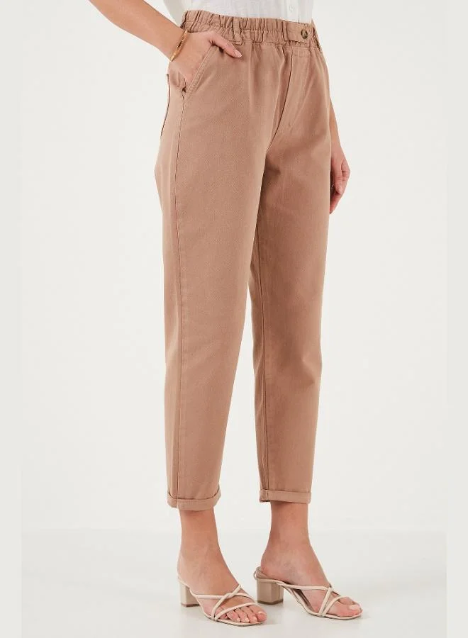 ليلا بنطلون نسائي ليلا قطن بقصة مستقيمة وخصر مرتفع