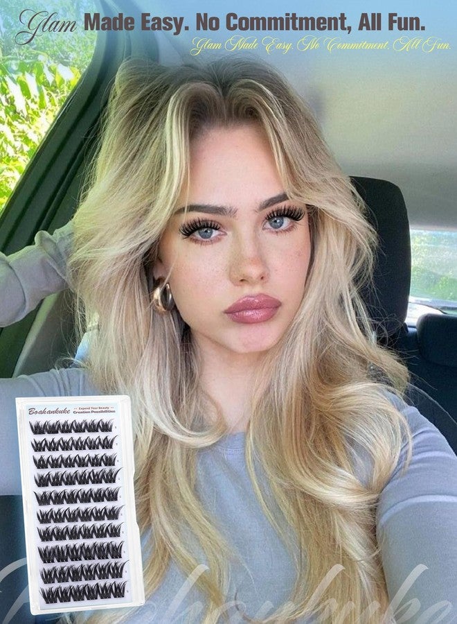 Boahankuke Lash Clusters Fluffy Eyelash Clusters Wispy Cluster Lashes Volume Cluster Eyelash Extensions 10-14MM Short Lash Extensions Invisible Band Individual Lashes - Image 4