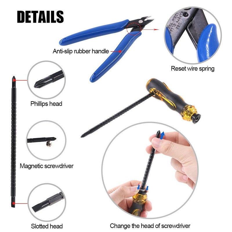 Glarks Coaxial Cable Tool Set, Coax RF Connector Crimping Tool + Coaxial Cable Stripper + BNC/UHF Crimp Male Connectors + Wire Cutter + Screw Driver for RG58, RG59, RG62, RG174 - Image 4