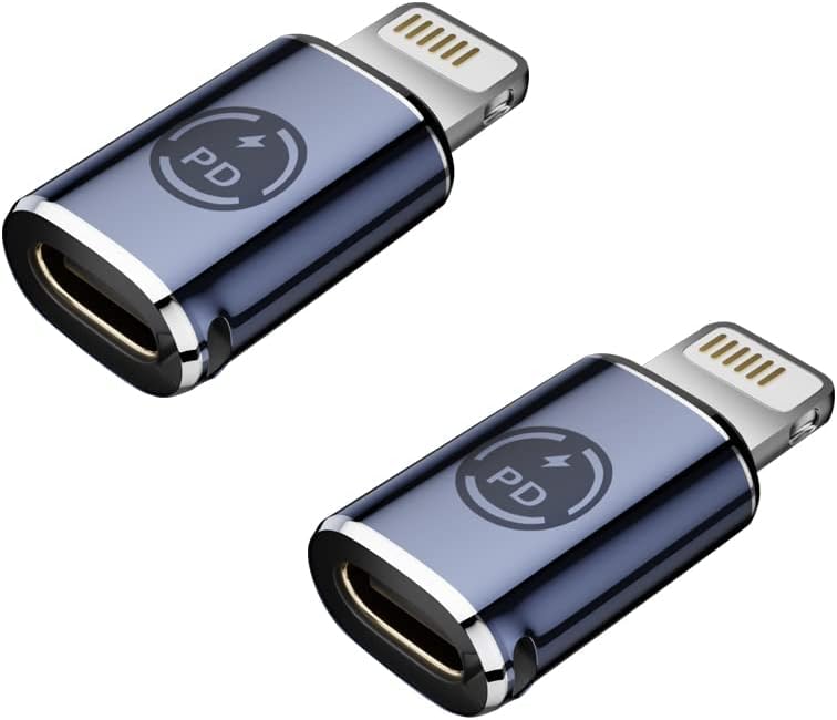 USB C to Phone Adapter, 2 Pcs Type C Female to 8-Pin Male Adapter, Supports 27W PD Charging & Data Transfer, Compatible with iPhone 12/11/8/X/XR/XS/SE/7 Plus and iPad Series - Image 1