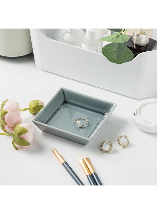 Mecaikru Ceramic Trinket Dish, Ring Tray, Decorative Jewelry Dish for Earrings Necklaces Watch Keys for Women (blue square) - Image 3