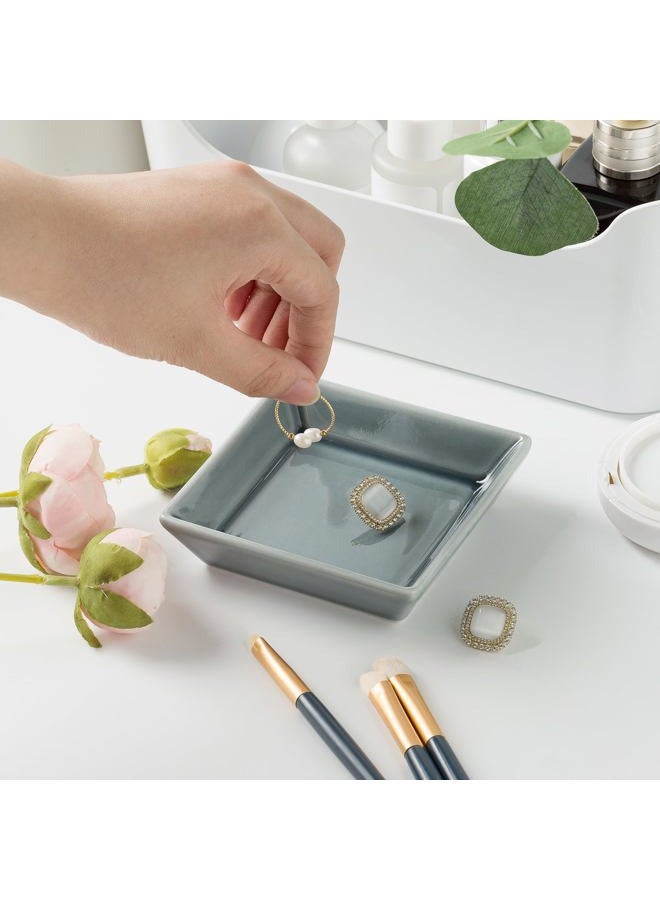Mecaikru Ceramic Trinket Dish, Ring Tray, Decorative Jewelry Dish for Earrings Necklaces Watch Keys for Women (blue square) - Image 4