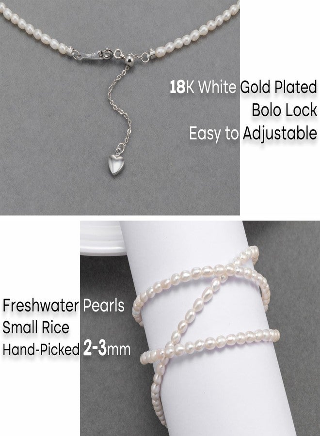 هينجشينج أساور لؤلؤ للنساء، مصنوعة يدويًا من لآلئ المياه العذبة الصغيرة، بتصميم خيط متصل، مع قفل بولو قابل للتعديل مطلي بالذهب عيار 18 قيراطًا - 18K WGP - Image 5