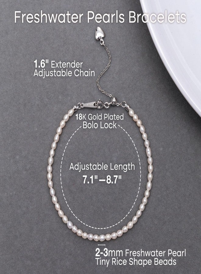 هينجشينج أساور لؤلؤ للنساء، مصنوعة يدويًا من لآلئ المياه العذبة الصغيرة، بتصميم خيط متصل، مع قفل بولو قابل للتعديل مطلي بالذهب عيار 18 قيراطًا - 18K WGP - Image 3