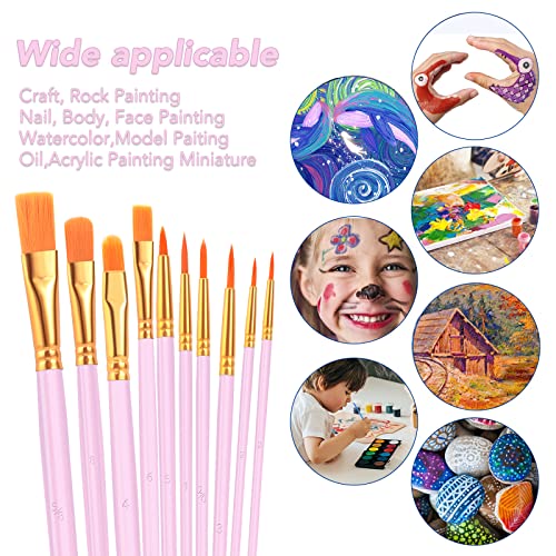 ESRICH Acrylic Paint Brushes Set, 8Packs /80 Pcs, Nylon Brush Head, Suitable for Acrylic, Oil, Watercolor,Rock Body Face Nail Art,Perfect Suit of Art Painting, Best Gift for Kids Adult Drawing(Pink) - Image 5