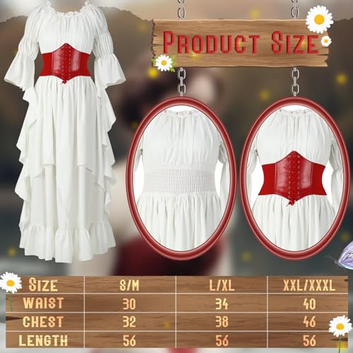Cutecrop 3 Pcs Halloween Medieval Mushroom Costume Women Victorian Fairy Renaissance Retro Dress with Hat Cinch Belt Decor(Red,Large/X-Large) - Image 3