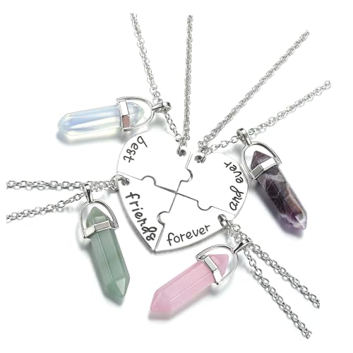 PESOENTH BFF Best Friend Necklace for 4 Healing Crystal Friendship Necklaces BFF Gifts Women Matching Heart Best Friends Forever and Ever Pendant Necklaces Jewelry for Birthday Christams - Image 2