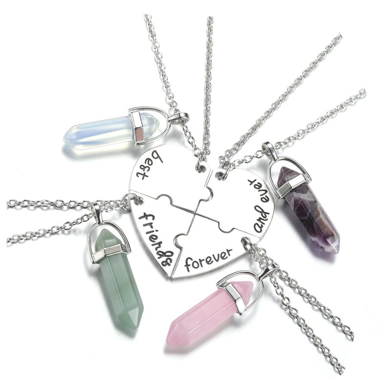 PESOENTH BFF Best Friend Necklace for 4 Healing Crystal Friendship Necklaces BFF Gifts Women Matching Heart Best Friends Forever and Ever Pendant Necklaces Jewelry for Birthday Christams - Image 3