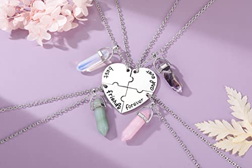 PESOENTH BFF Best Friend Necklace for 4 Healing Crystal Friendship Necklaces BFF Gifts Women Matching Heart Best Friends Forever and Ever Pendant Necklaces Jewelry for Birthday Christams - Image 5