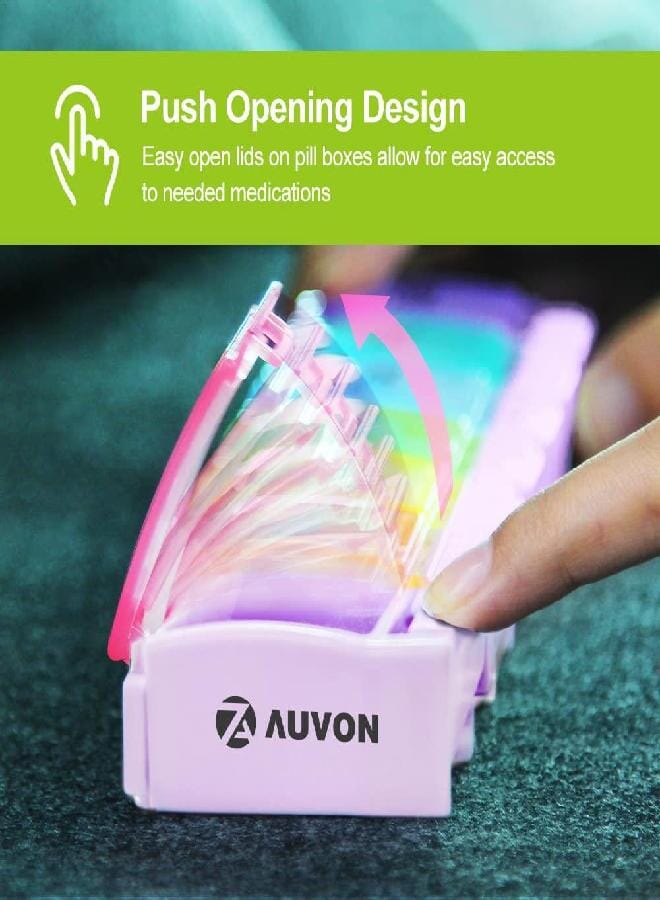 AUV0N AUVON Weekly Pill Organizer Arthritis Friendly, BPA Free Travel 7 Day Pill Box Case with Spring Open Design and Large Compartment to Hold Vitamins, Cod Liver Oil, Supplements and Medication - Image 2