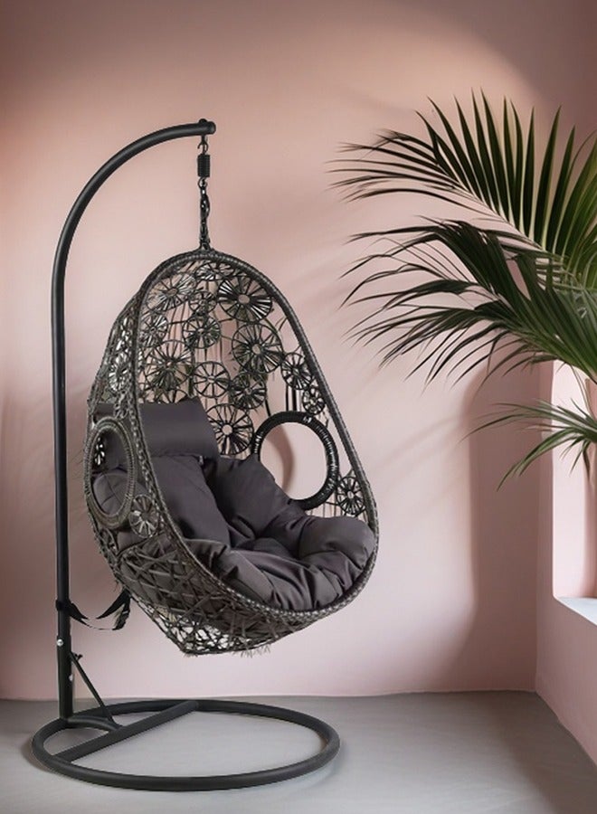Broyhome Swing Chair Patio Hanging Egg Chair Basket Round Wicker Chair Indoor Outdoor & Heavy Duty Stand UV Resistant Cushions 100Kg Backyard Balcony Random Color Cushions  - Image 2